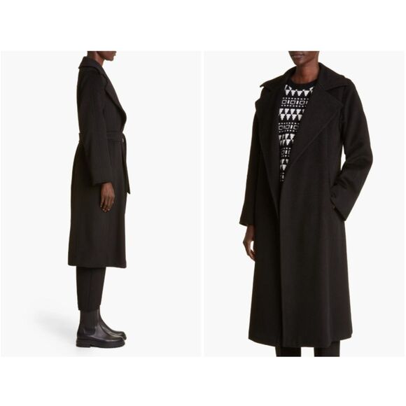 MaxMara Women's Black Manuela Camel Hair Wrap Coat Size 14 Max Mara [NO BELT]